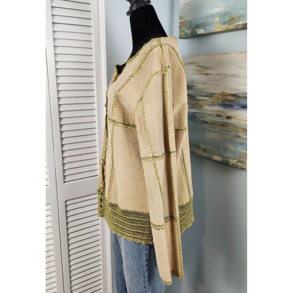 Suede Essentials Crochet Jacket Womens XL Leather Hippy Boho Music Festival - Picture 3 of 10